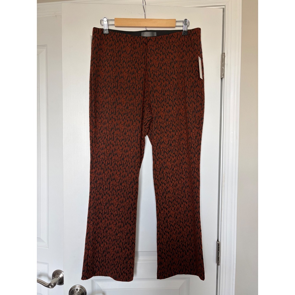 Anthropologie Orange Black Textured Knit Pull On Pants Size M Straight Leg New